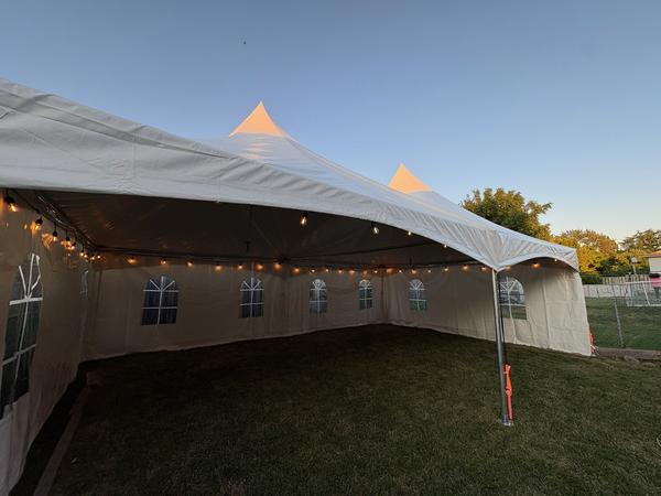 Skytop tent at sunset with windowed sidewalls